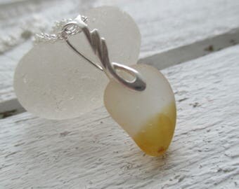 Amber End Of Day Sea Glass Sterling Silver Necklace