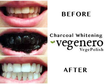 VegePolish Charcoal Teeth Whitening Polish Powder | Vegan | Natural whiten teeth remove stains | Herbal teeth whitener| clay turmeric