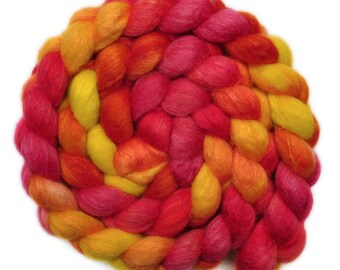 Hand painted roving - Silk / BFL wool 25/75% spinning fiber - 4.0 ounces - Rising Sun 1