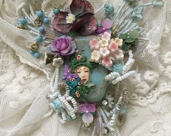 Ooak fairy vintage brooch