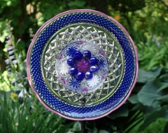 Repurposed Garden art, handmade Garden Sculpture, Repurposed Décor and Glass Yard Art sun catcher with recycled glassware