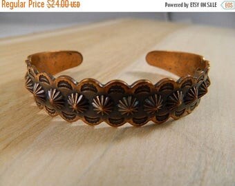 ETSYCIJ Vintage Copper Bracelet / Small Stamped Solid Copper Cuff / Thin Copper Bangle