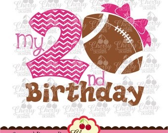 My 2nd Birthday Football with bow Silhouette & Cricut Cut design,football clip art -Personal and Commercial Use SPA02
