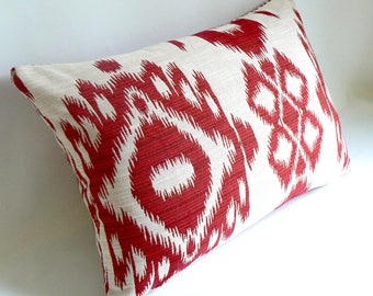 Red on white Ikat w/ diamond back, 14" x 18" Pillow