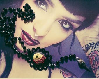 Black cameo Rosary chaplet rose Calavera Skull "Gothika"