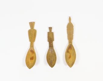 Vintage wooden spoon set, primitive handmade spoons, folk art spoons, set of 3