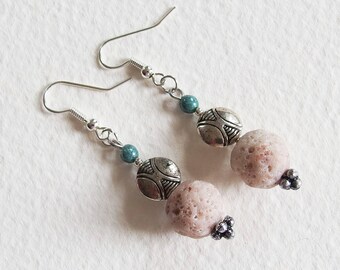 Boucles d'oreilles Ethnique Chic - Douceur Ronde - Perles pierre, Métal argenté - Bijoux créateur, fait-main, pièce unique