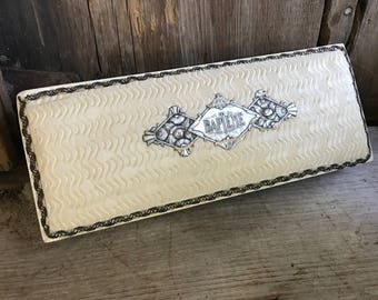French Silk Covered Bapteme Box, 1920s, Baptism Keepsake Gift Box