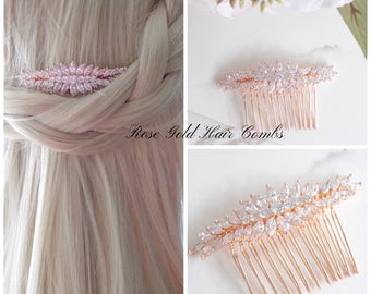 Rose Gold and Crystal Hair Comb. Bridal, Special Occasion, Crystal Hair Combs.