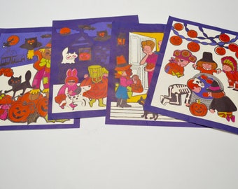 vintage halloween decorations: set of four Halloween sticker pictures, Hallmark