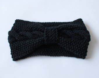 Black cable knitted headband, ear warmer, turban head warmer, Ready to ship