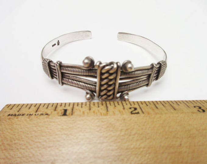 Sterling Cuff Bracelet - Silver Twisted knotted Studded - Tribal India - Bangle