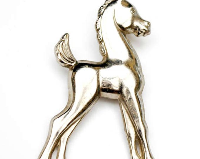 Silver Horse Brooch - silver tone pony - Equestrian pin