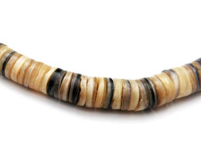 Graduated Heshi Shell bead Necklace - boho natural shells beads - brown creamy white black - collar necklace
