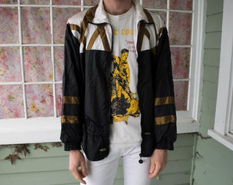 Vintage 80s Gold Black Color Block Windbreaker Track Jacket