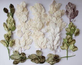 Floral Arranging Destash Sale Lot Ivory Velvet Leaf Stems Mixed Craft Supplies Silk Flowers for DIY Wedding Bridal Sash, Headband, Corsage
