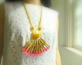Yellow Agate Necklace Statement necklace Boho Necklace Rope Necklace Raw stone Necklace Big Necklace Bib necklace Sun Necklace Long Necklace