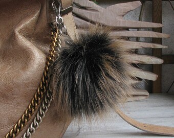 Gold bronze Faux Fur Pom pom Keychain Very Soft Fur Pompom For handbag Fur Accessory