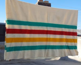 Vintage Horner Wool Blanket Hudson Bay Style Stripe Eaton Rapids Michigan Cabin Camp Lodge Decor 7 Foot