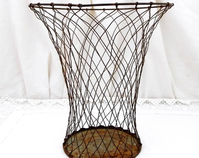 Vintage French Wire Waste Paper Basket, Traditional Office Garbage Trash Can, Retro Metal Rubbish Bin, Industrial Wire Ware from France