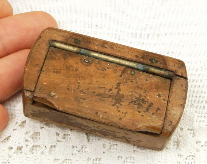 Antique Treen Wooden Snuff Box, Rustic Folk Art Box, Pocket Sized Wood Container, Small Box from France, Brocante Retro Collectible