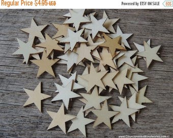 Summer SALE 50 Small 1 inch Mini Wood Stars, Wood Confetti Hearts- Rustic Wedding Decor- Table Decorations- Wooden Stars- DIY Craft Supplie