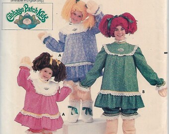 Vintage Butterick 6919 Size Large Girls' 10-12 Cabbage Patch Kids Costume and Iron-on Transfers Sewing Pattern 1984 Uncut
