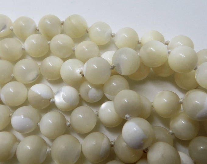 Mother of Pearl Flapper Necklace, Vintage Mermaid Pearls, MOP Beads, 45 Inch Strand