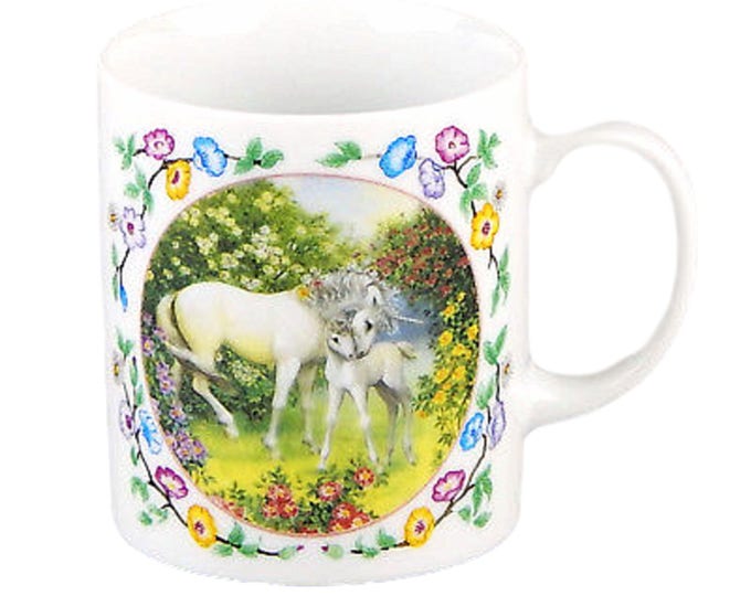 Unicorn Mug, Vintage Coffee Cup, Joyful Meadow of the Unicorn, Ruth Sanderson, Hand Crafted, Japan