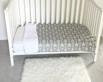 GRAY ARROW Baby Blanket Gender Neutral Crib Blanket Toddler Bed Blanket Faux Fur, Tribal Baby Blanket by BizyBelle