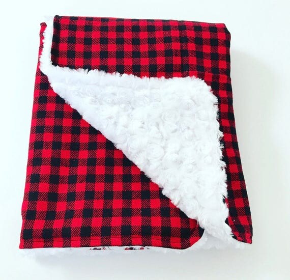 BUFFALO PLAID BLANKET Plaid Baby Blanket Faux Fur Red