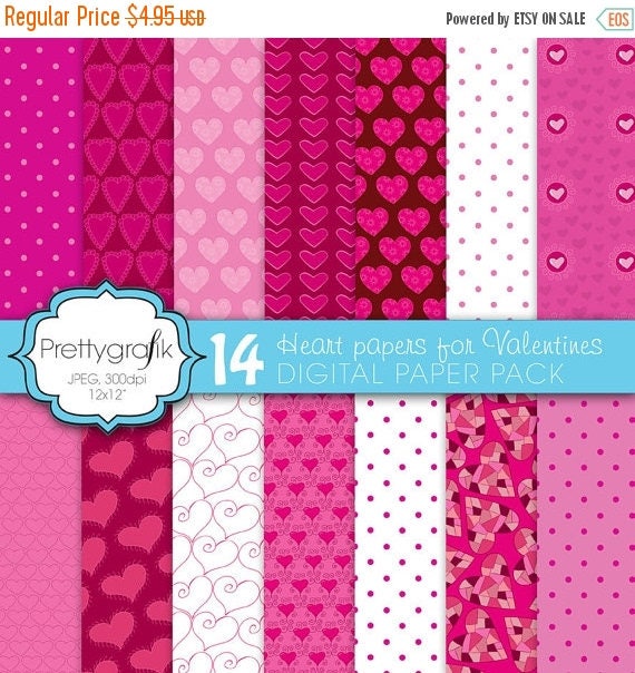 80% OFF SALE 14 valentine heart digital paper, commercial use, scrapbook papers, background - PS591 Il_570xn