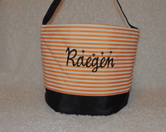 Monogrammed Halloween bag, Halloween bucket, Beach tote, treat or trick bag, Sand bucket, baby gift