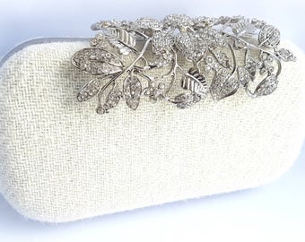 Crème sac pochette Harris Tweed, minaudière, mariée, mariage