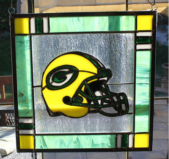 Stained glass Green Bay Packer helmet panel