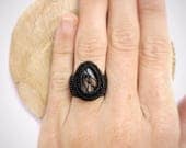 Macrame ring, rasta bead, hair accessory, black rutile quartz, hippie hair ring, dreadlock bead