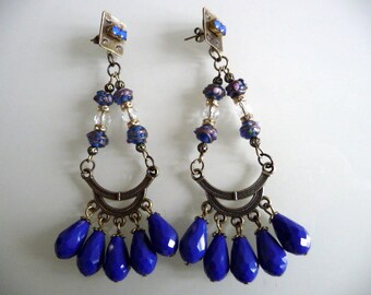 Bohemian blue pierced earrings