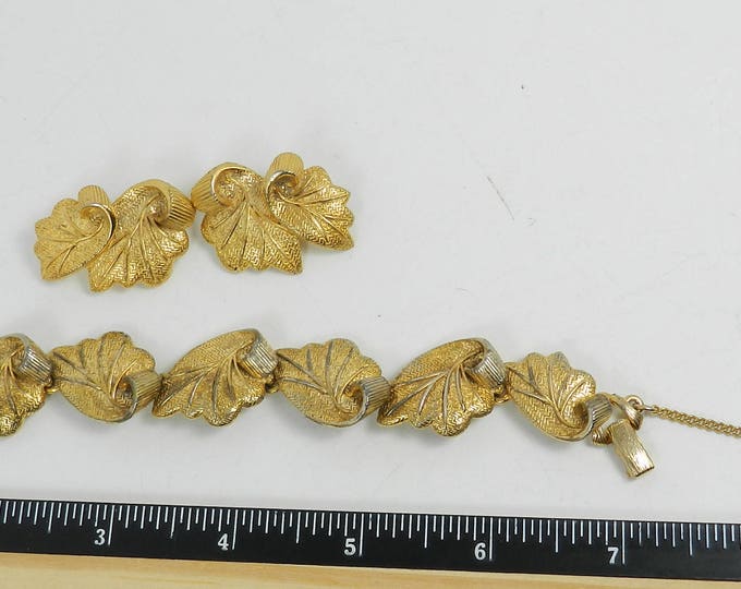 Elsa Schiaparelli Collectible Statement jewelry set Schiaparelli gold leaf bracelet leaf earrings for REPAIR only Needs REPLATING, RARE