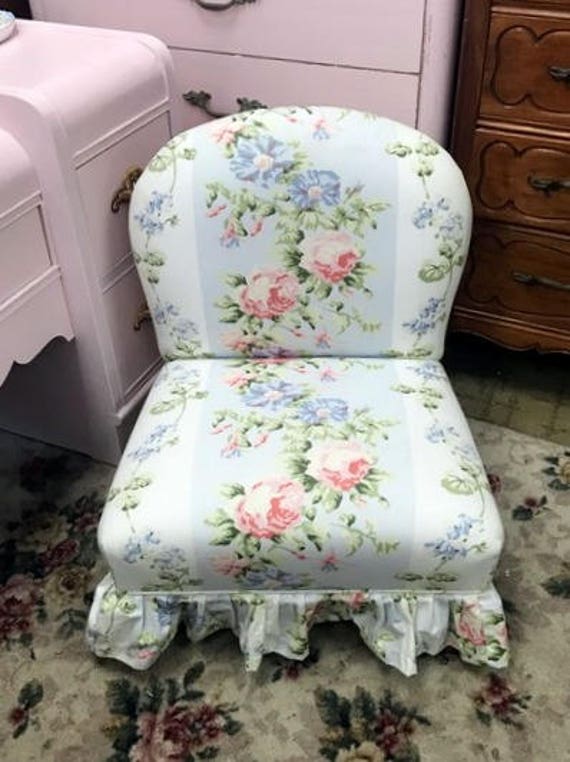 Child size chair upholstered floral slip chair