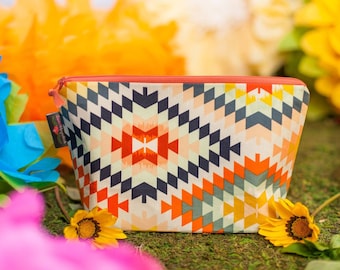 Cosmetic bag, Cosmetic pouch, Makeup bag, Makeup pouch, Zipper pouch, Large zipper bag, Gift for her, Aztec bag, Aztec