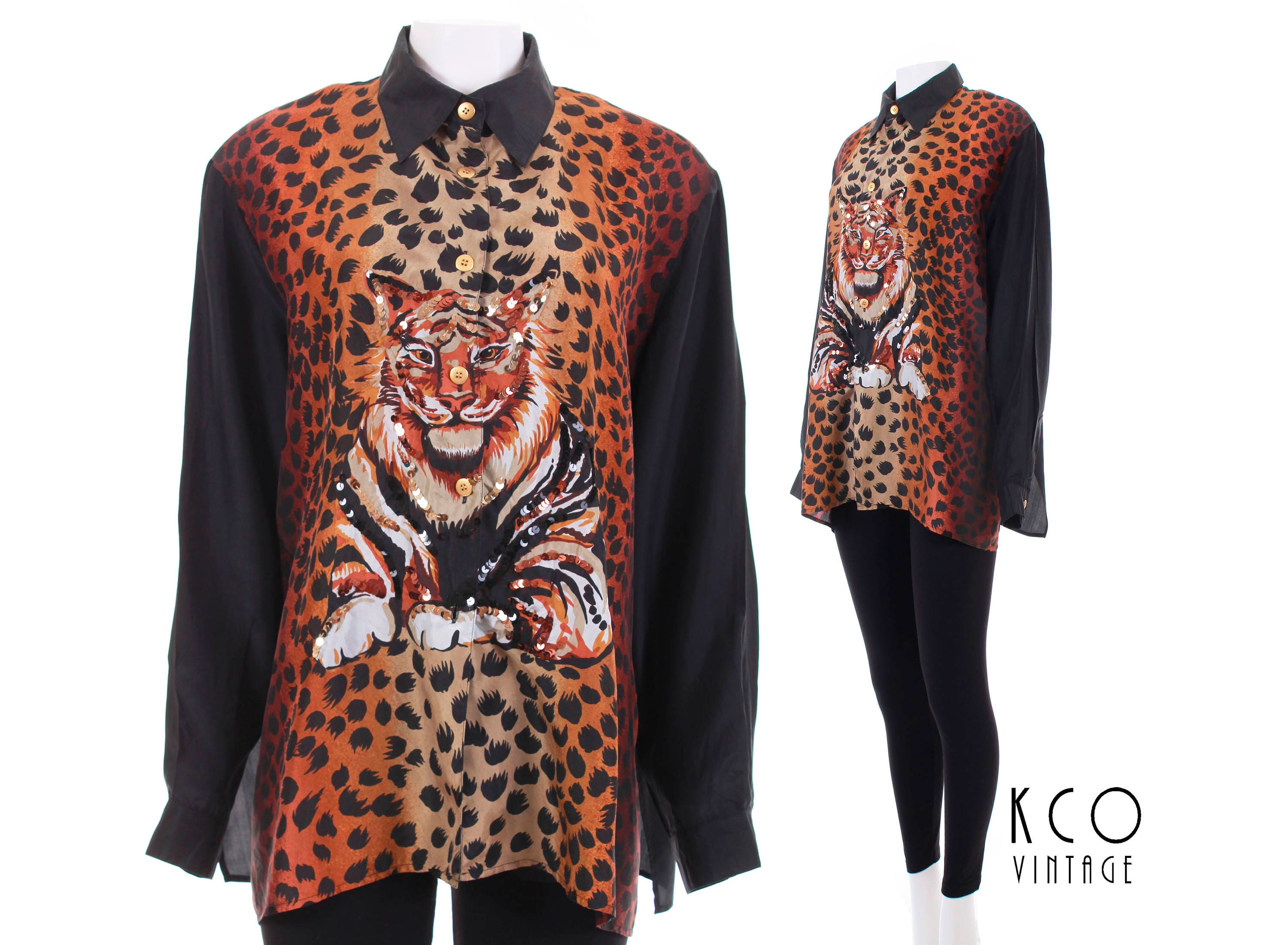 tiger print sequin shirt