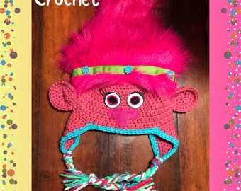 Poppy & Branch Troll, Crochet Hat, Troll Hat, Winter Hat, Custom Made, Hand Made