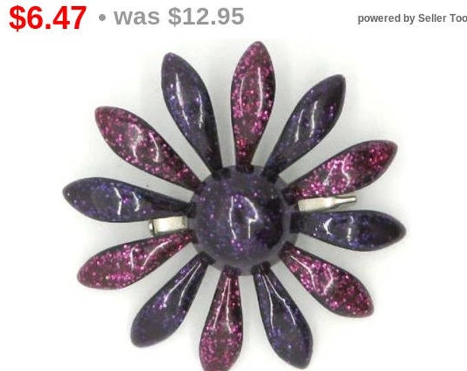 Vintage Purple Enamel Pin Glittery Flower Brooch Costume Jewelry Gift Idea
