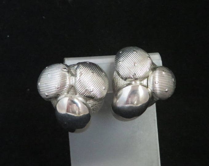 Silver Tone Flower Earrings, Patent Pending Clip-on Earrings, Ridged, Shiny Comfort Back Clips