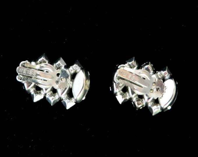 Bridal Earrings, Rhinestone Clip-ons, Weiss Earrings, Vintage Silver Tone Designer Signed Clip-on Earrings, Bridal Jewelry, Gift for Her