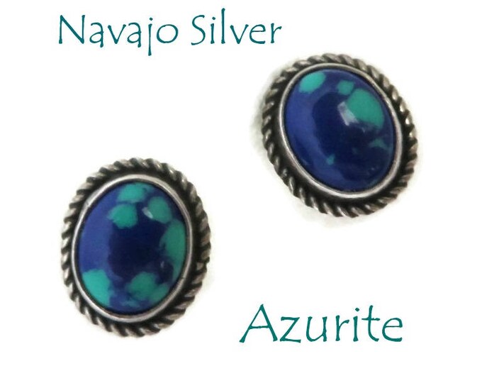 Sterling Silver Earrings, Azurite Pierced Earrings, Native American Sterling Silver Studs, Vintage Braided Pierced Earrings, Gift for Her Sterling Silver Earrings, Azurite Pierced Earrings, Native American Sterling Silver Studs, Vintage Braided Pierced Earrings, Gift for Her