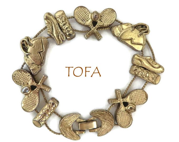 Charm Bracelet, TOFA Tennis Bracelet, Vintage Gold Tone Slider Signed TOFA Bracelet, Gift for Her