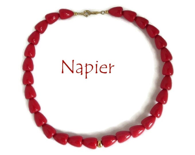 Vintage Red Napier Necklace | Cherry Bead Choker | Classic Signed Designer Jewelry