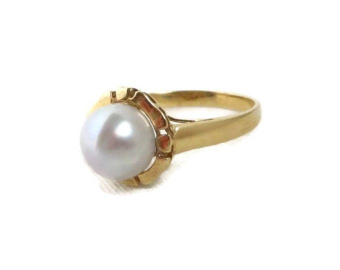 Saltwater Pearl Ring, 14K Gold Ring, Vintage Cultured Pearl Ring, Birthday, Mother's Day Gift Idea for Her, Size 7