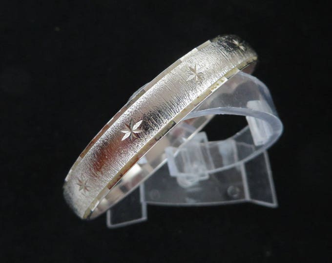 Monet Silver Tone Bangle - Vintage Brushed Silver Tone Stars Bracelet, Gift for Her, Gift Boxed